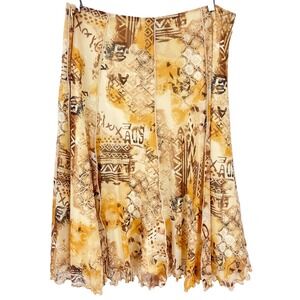 Skirt Women's 14 Laura Petite Nylon Dk Yellow Lined Flare Gored Gold Boho Casual